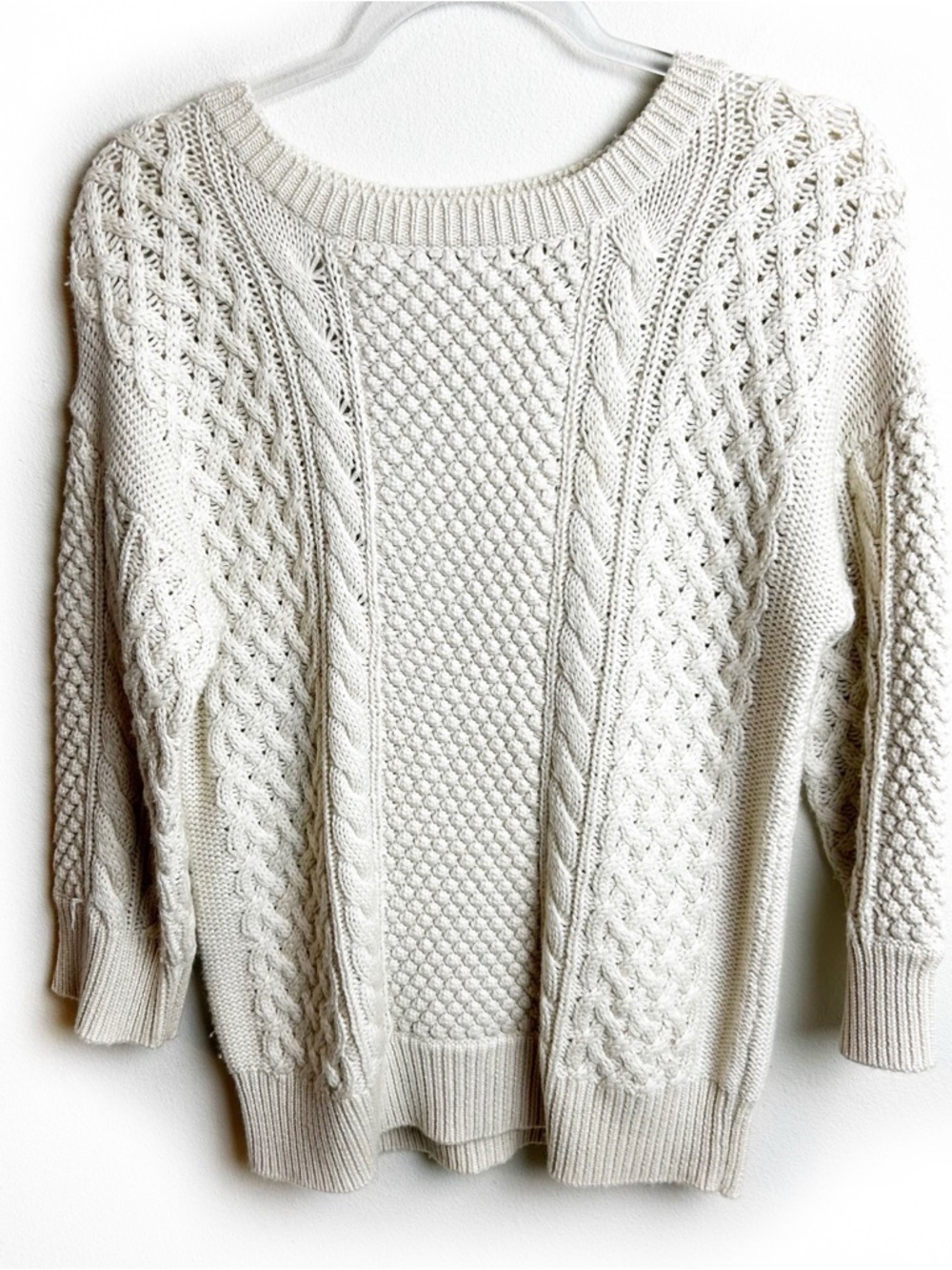 Trina Turk Ivory cable knit merino wool sweater fisherman crewneck size: M